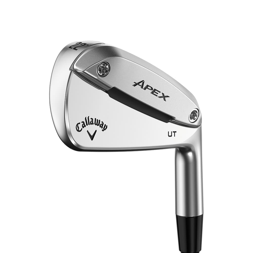 Callaway Apex Utility Irons at address, photographed on white