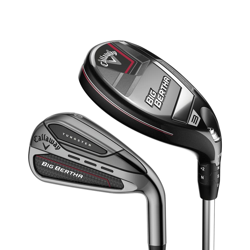 Callaway Big Bertha Irons/Hybrids Combo Set at address, photographed on white
