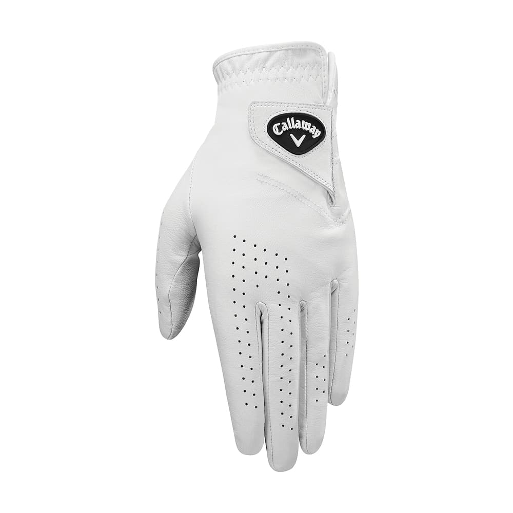 A white Callaway Dawn Patrol golf glove, on white