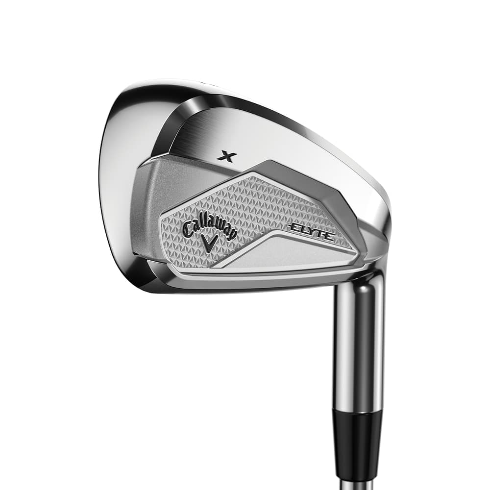 Callaway Elyte X Irons at address, photographed on white