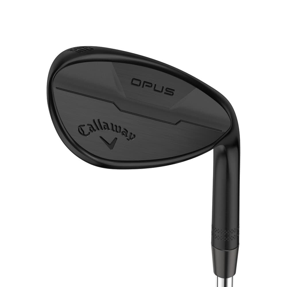 Callaway Opus Black Shadow Wedges at address, photographed on white