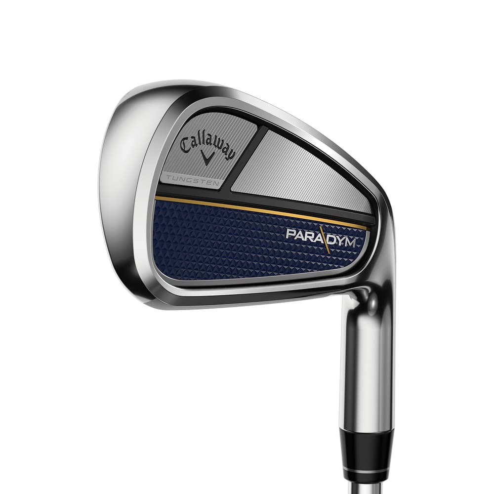 Callaway Paradym Irons at address, photographed on white