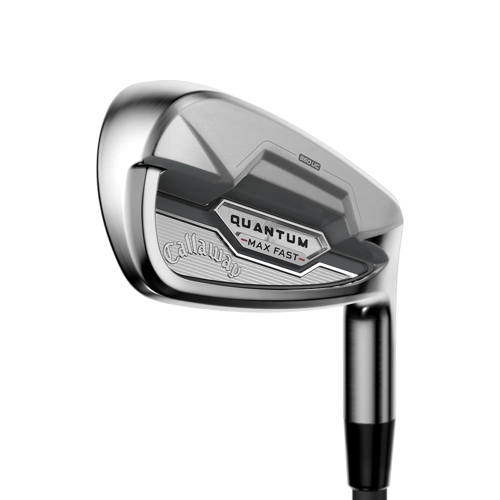 Callaway Quantum Max Fast Irons at address, photographed on white