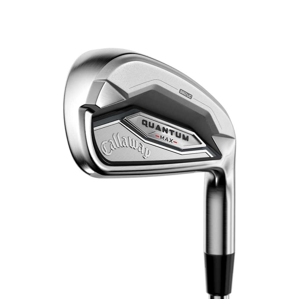 Callaway Quantum Max Irons at address, photographed on white