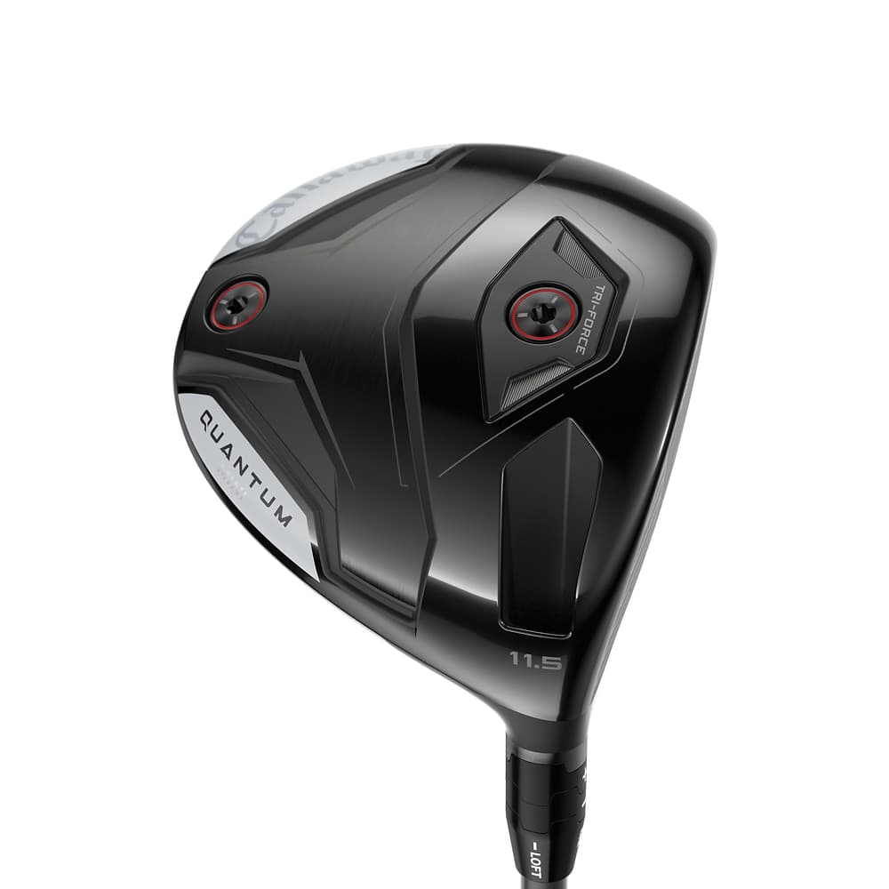 Callaway Quantum Mini Driver at address, photographed on white