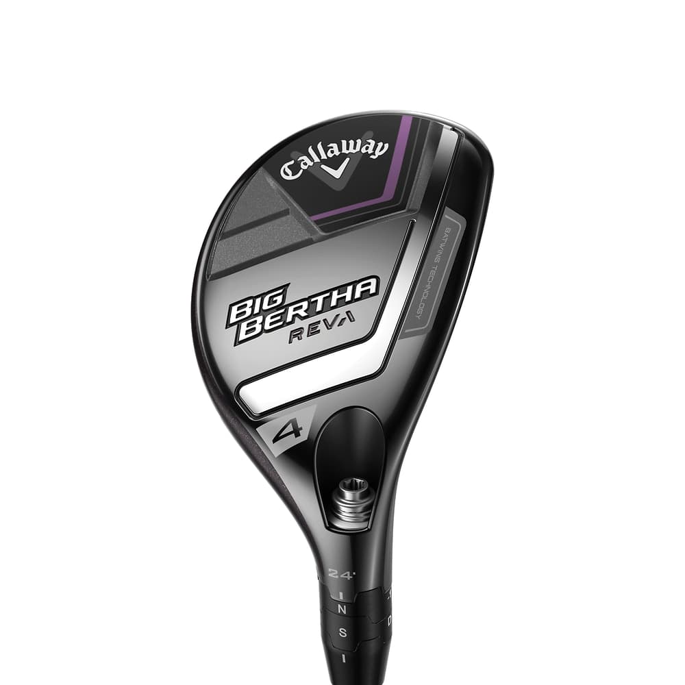 Callaway Women's Big Bertha REVA Hybrids at address, photographed on white
