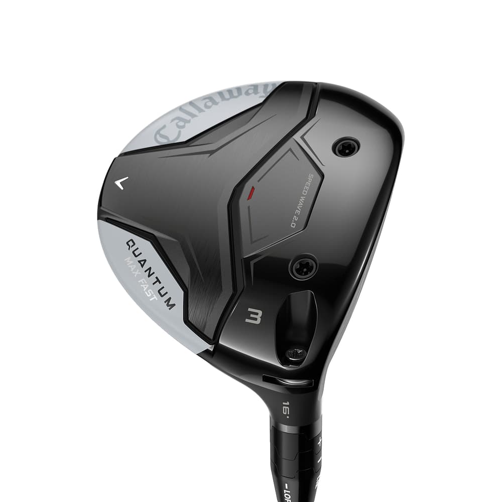 Callaway Women's Quantum Max Fast Fairway Woods at address, photographed on white