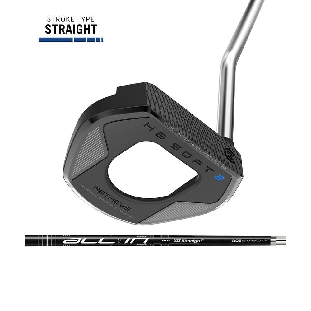 Cleveland HB SOFT 2 Black Putter, RETREVE at address, photographed on white