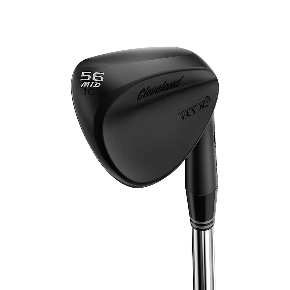 Cleveland RTZ 2 Black Satin Wedge at address, photographed on white