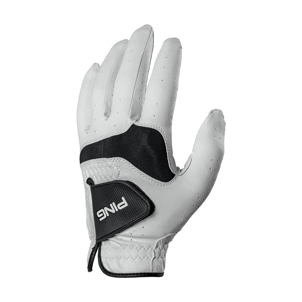 A white Ping Sport Tech golf glove, on white