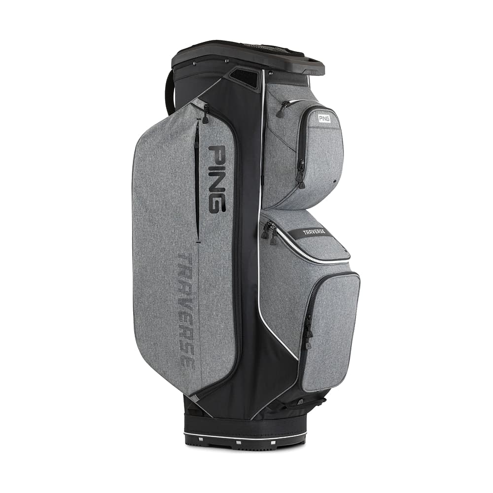 A Ping Traverse cart bag in heather grey, on white