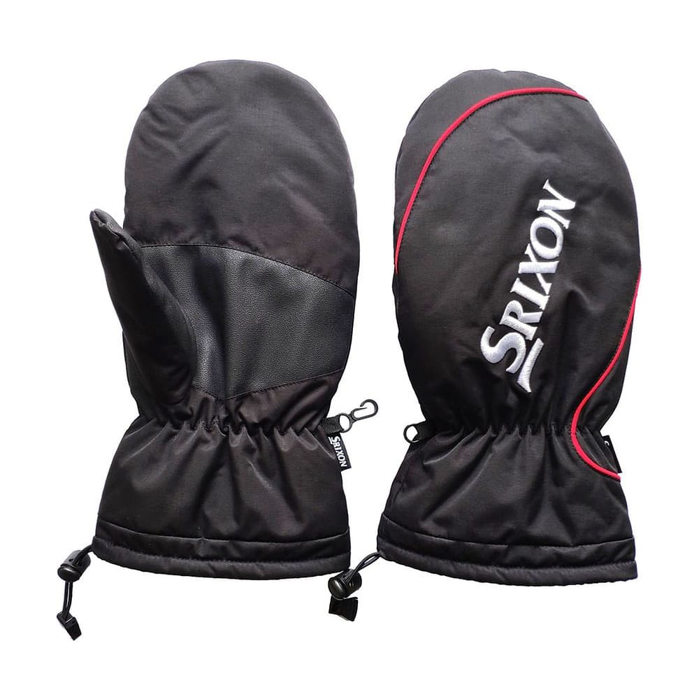 A pair of black Srixon winter cart mittens, on white
