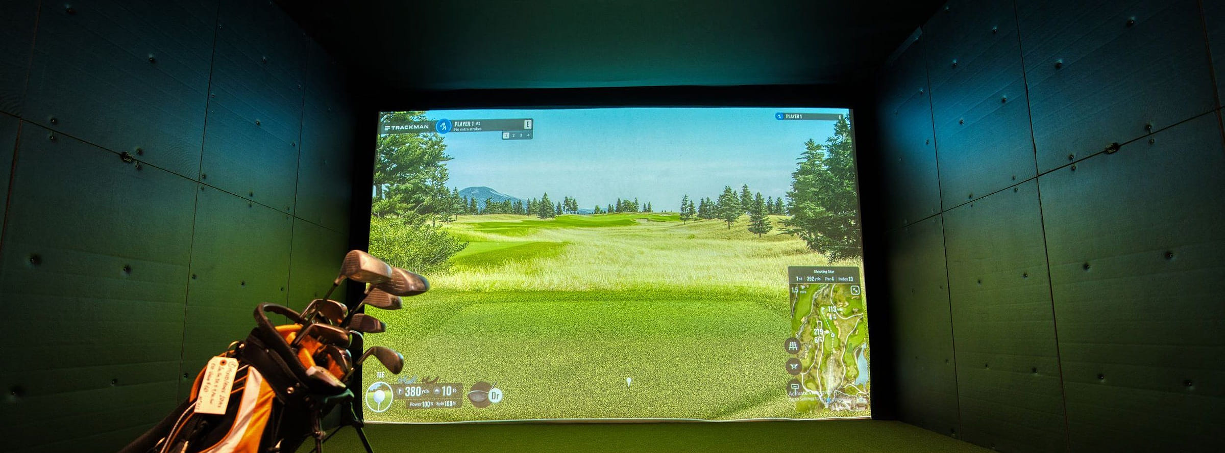 The fitting bay, a bag on the mat in front of the screen