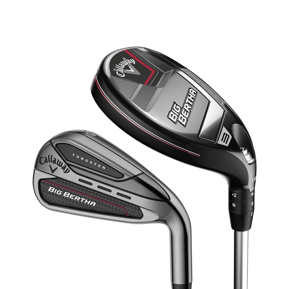 Callaway Big Bertha Irons/Hybrids Combo Set at address, photographed on white