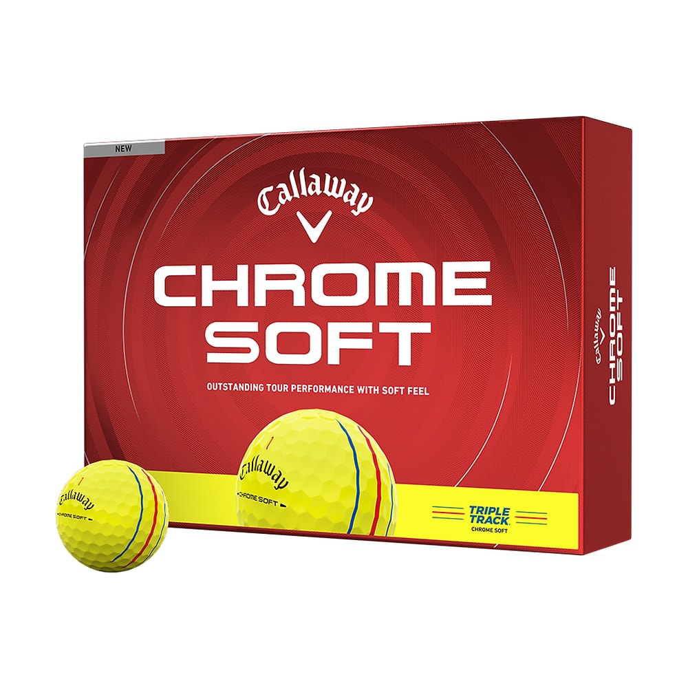 A box of a dozen Callaway Chrome Soft Triple Track Yellow golf balls