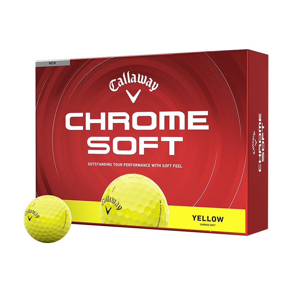 A box of a dozen Callaway Chrome Soft Yellow golf balls