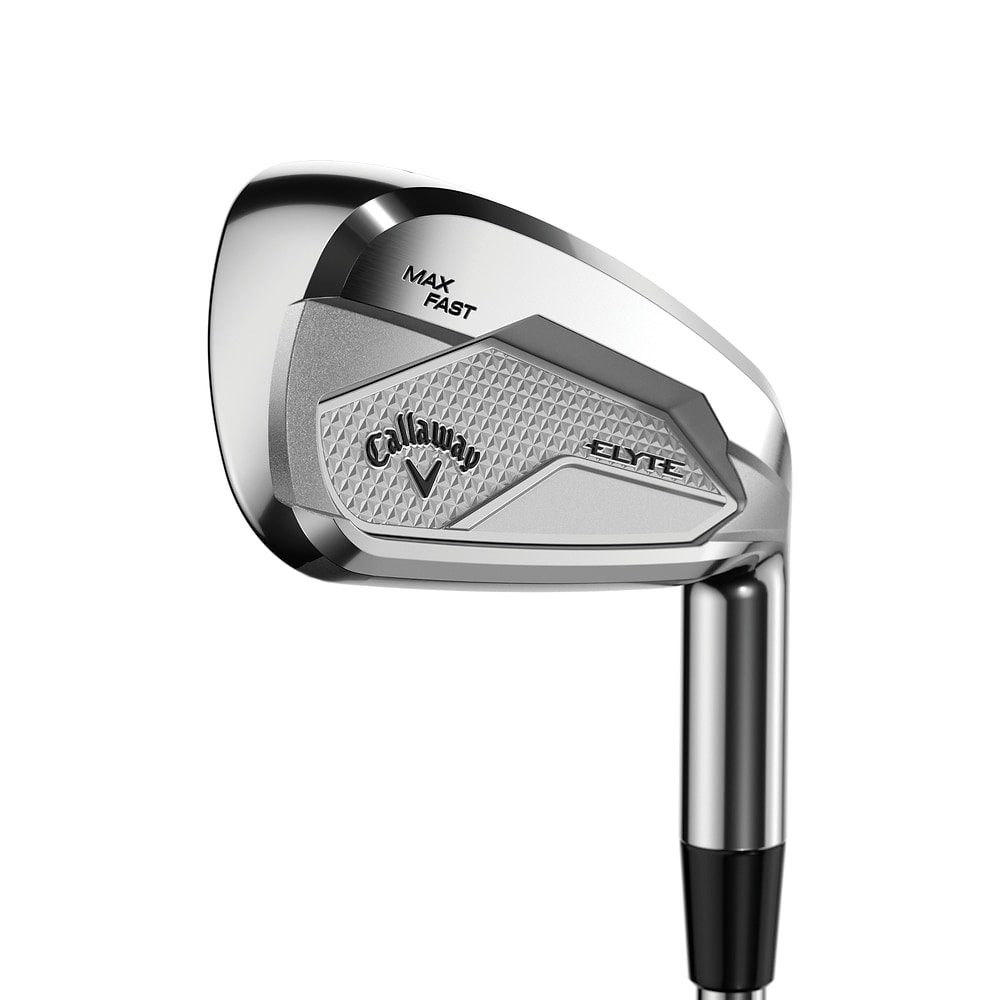 Callaway Elyte Max Fast Irons at address, photographed on white