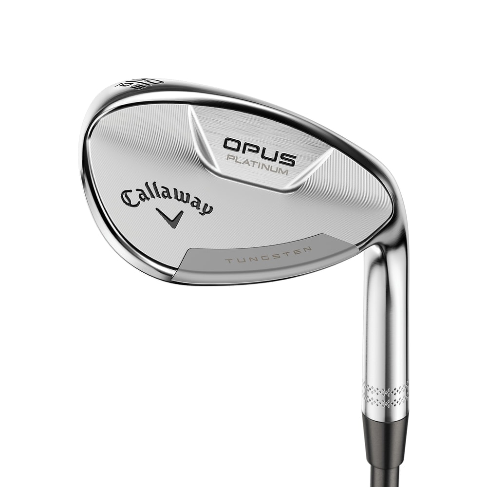 Callaway Opus Platinum Chrome Wedges at address, photographed on white