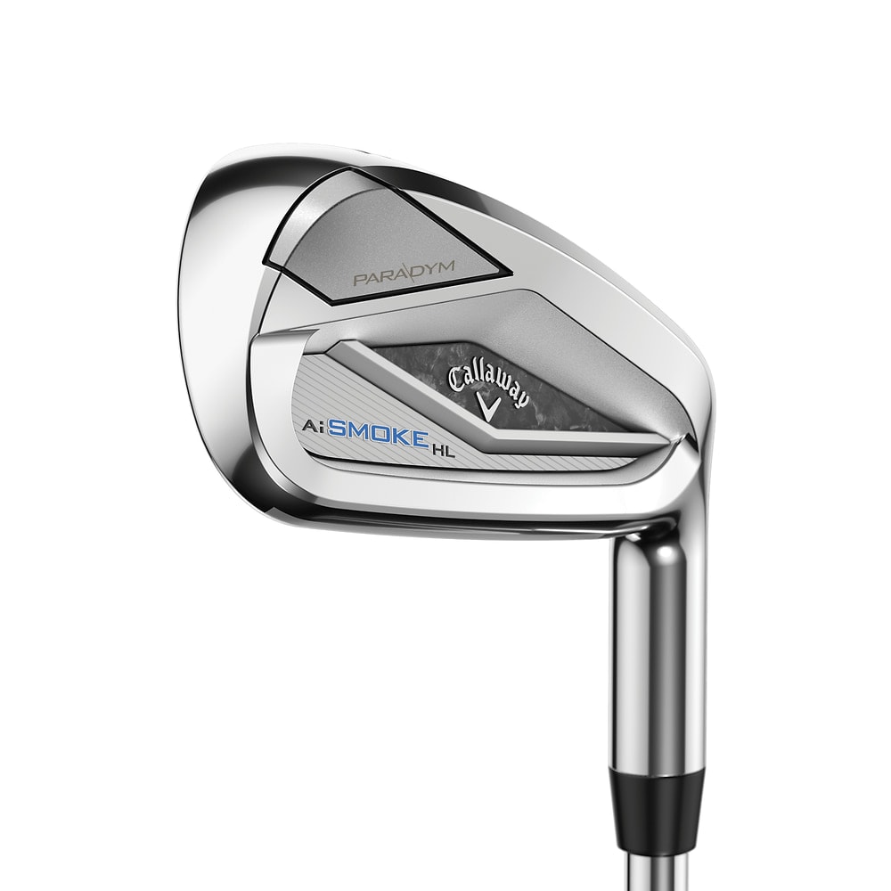 Callaway Paradym Ai Smoke HL Irons at address, photographed on white