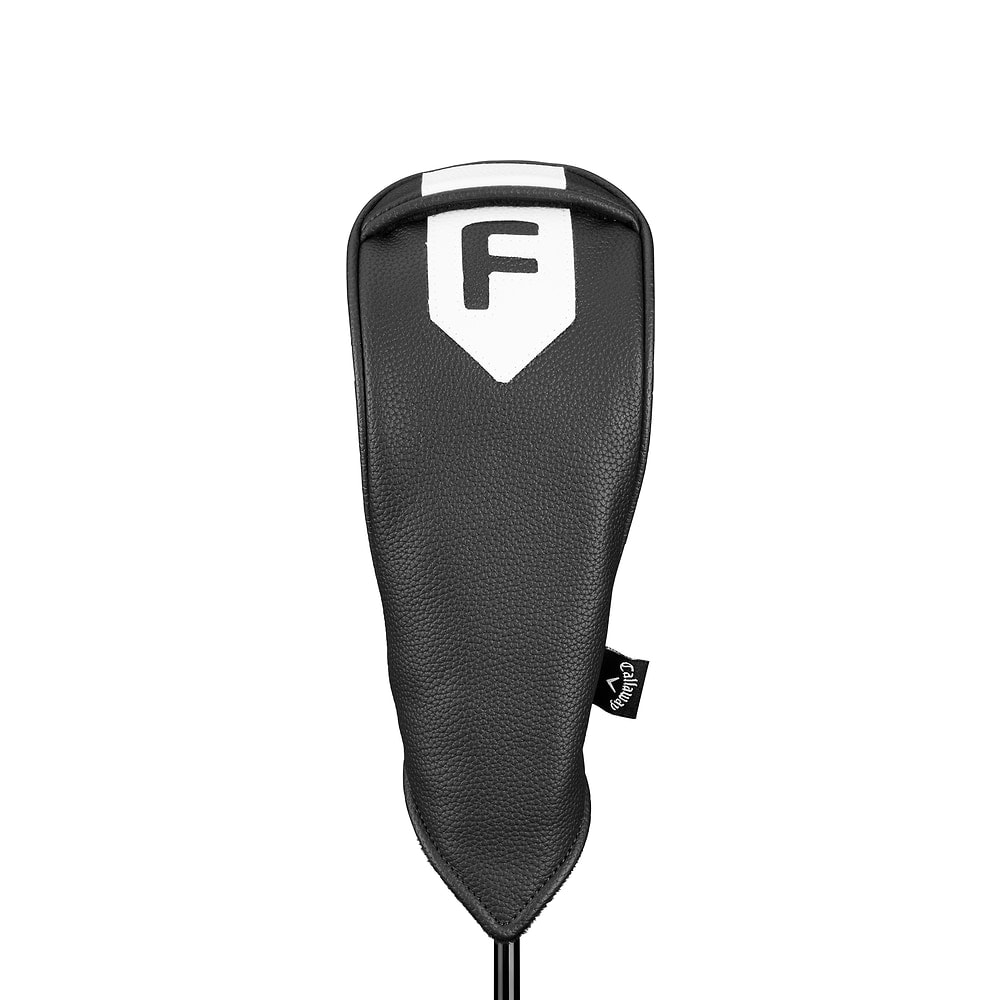 A black Callaway Premium fairway wood headcover, on white
