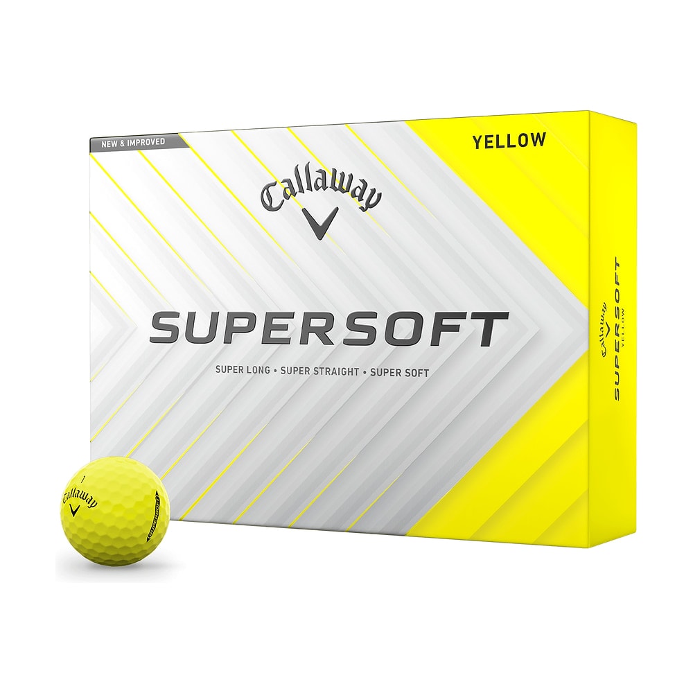 A box of a dozen Callaway Supersoft Yellow golf balls