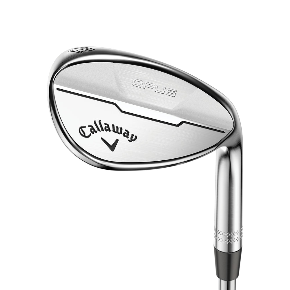Callaway Women's Opus Brushed Chrome Wedges at address, photographed on white
