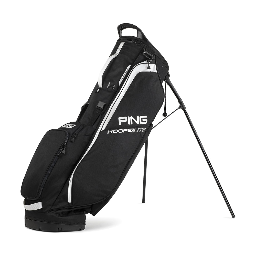 A Ping Hoofer Lite stand bag, legs out, on white