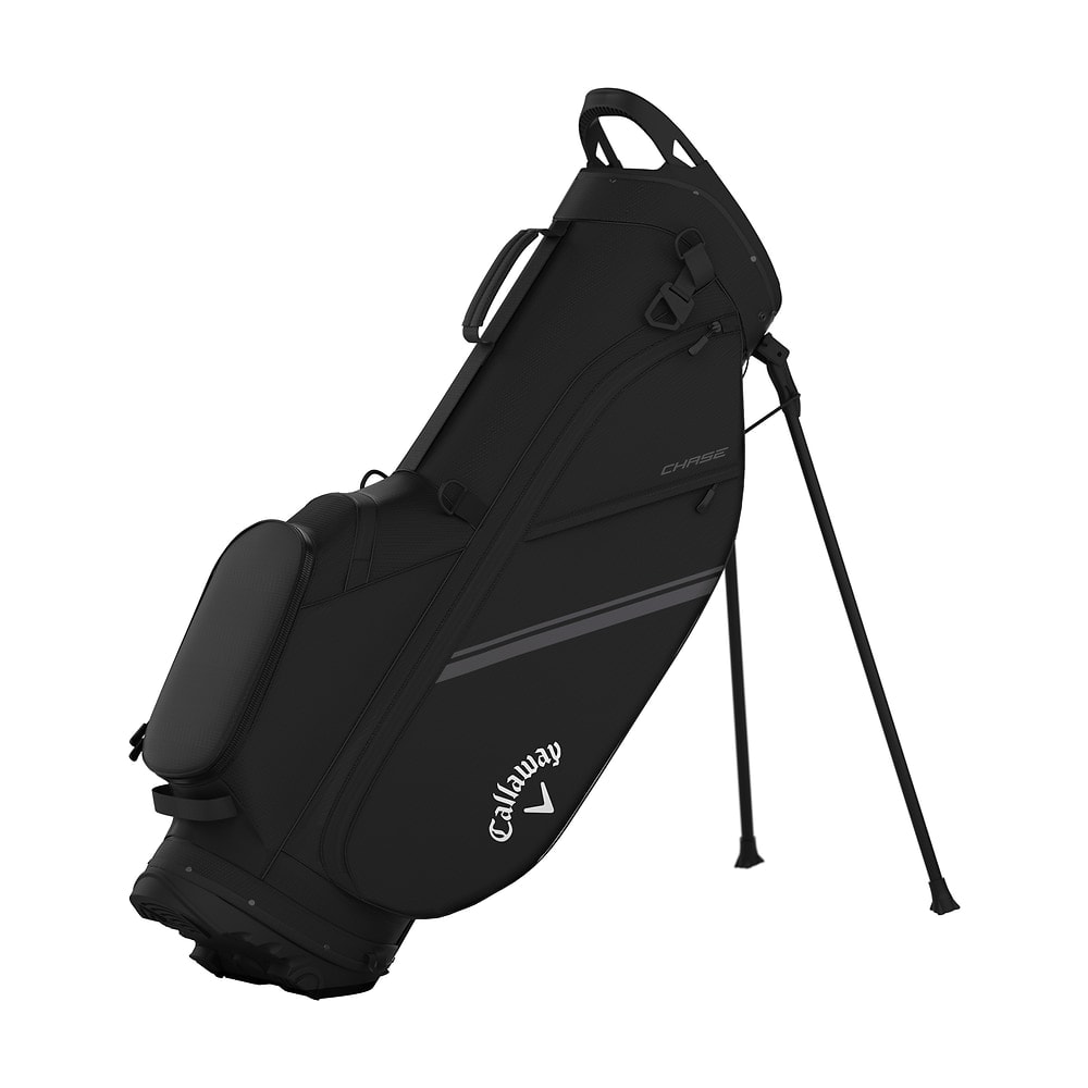 A black Callaway Chase stand bag, legs out, on white