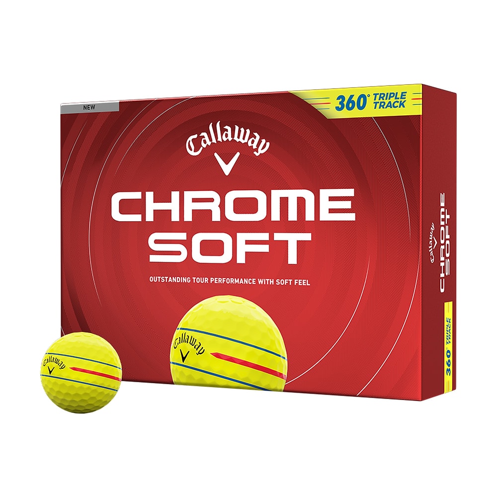 A box of a dozen Callaway Chrome Soft 360 Triple Track Yellow golf balls