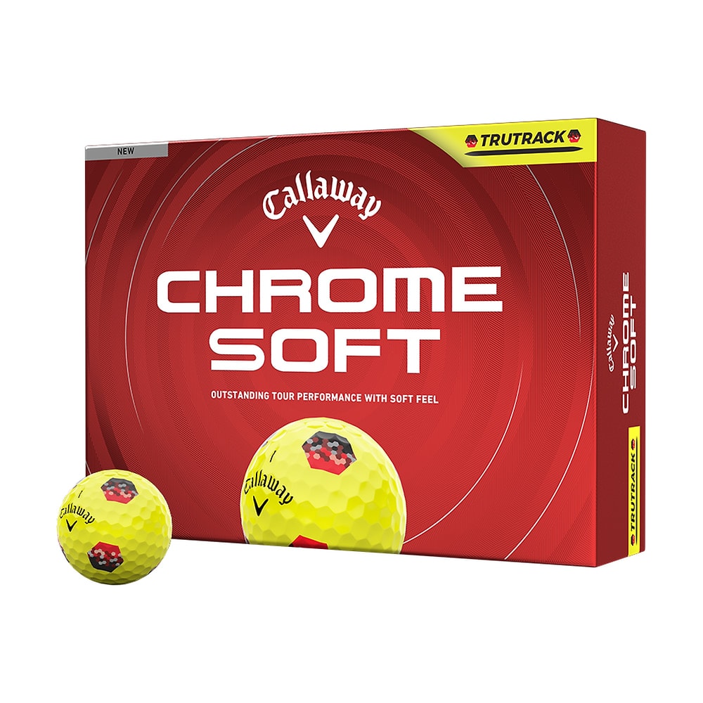 A box of a dozen Callaway Chrome Soft TruTrack Yellow golf balls