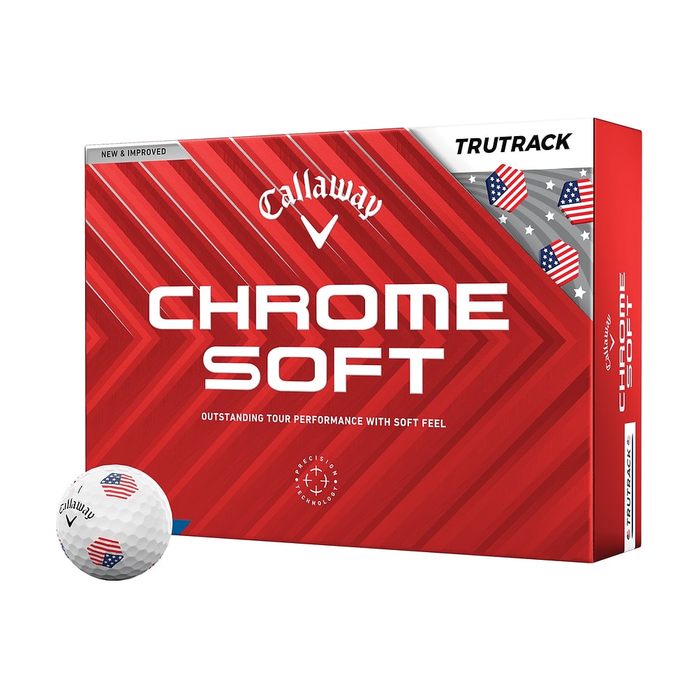 A box of a dozen Callaway Chrome Soft USA TruTrack golf balls