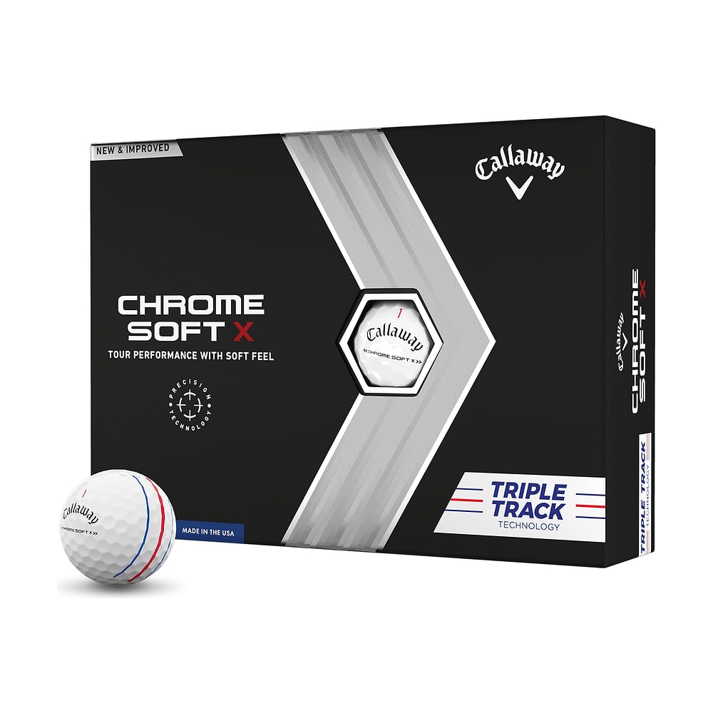 A box of a dozen Callaway Chrome Soft X Triple Track golf balls
