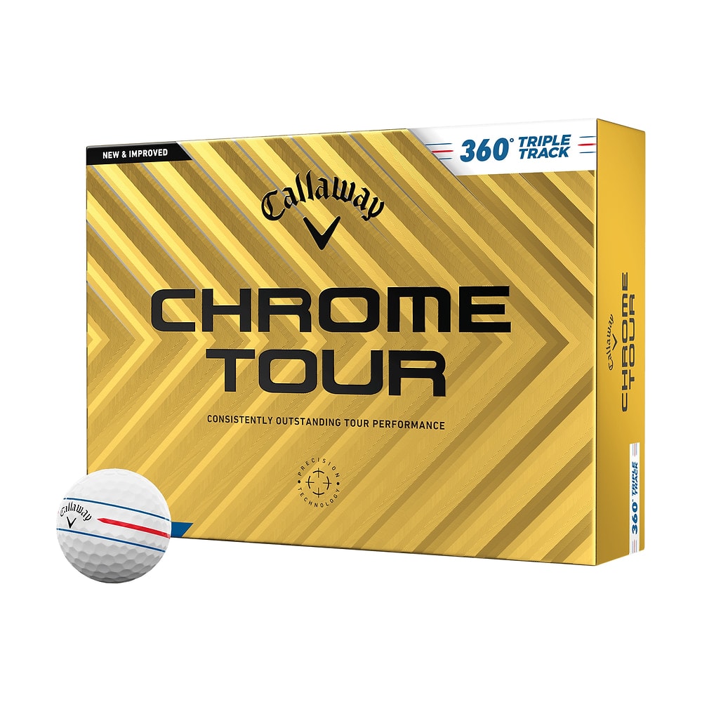 A box of a dozen Callaway Chrome Tour 360 Triple Track golf balls