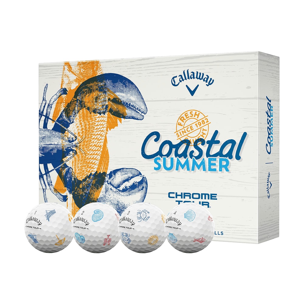 A box of a dozen Callaway Chrome Tour Coastal Summer golf balls