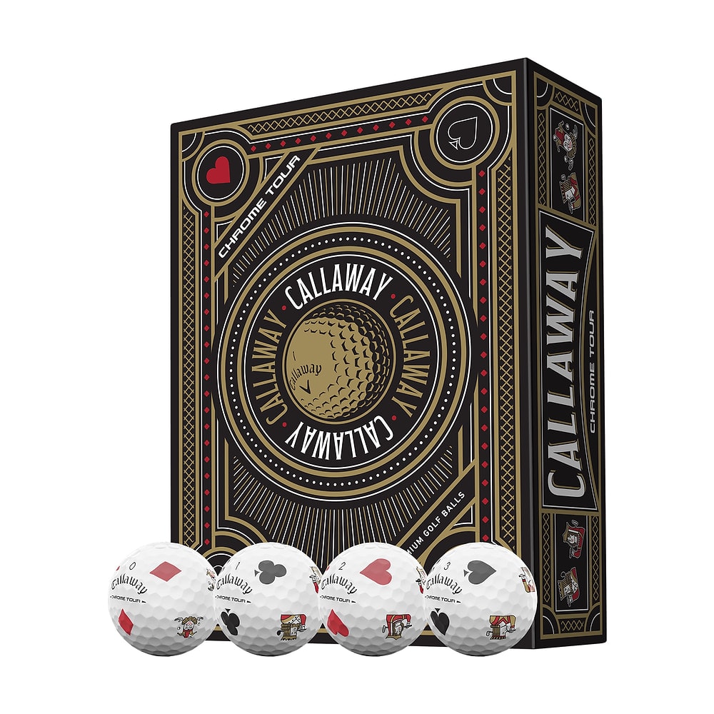 A box of a dozen Callaway Chrome Tour Suits golf balls