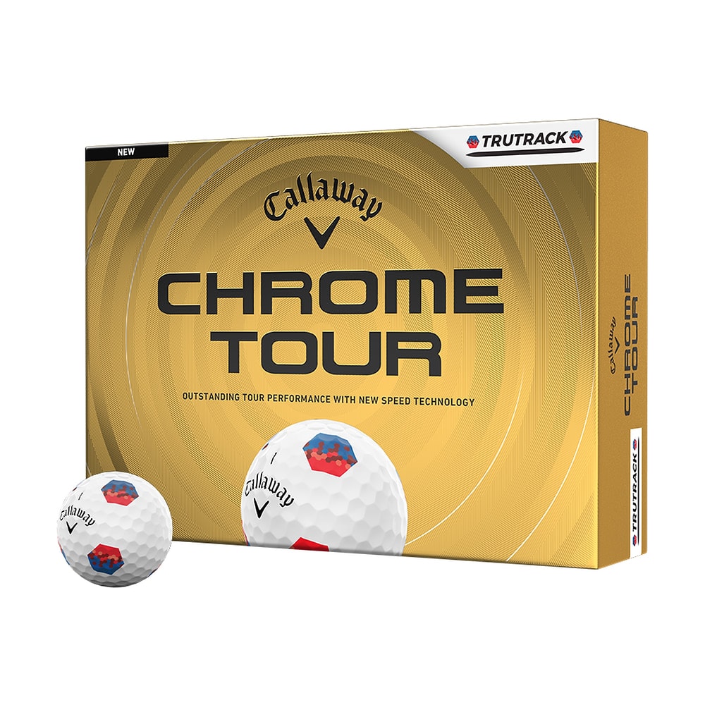 A box of a dozen Callaway Chrome Tour TruTrack golf balls