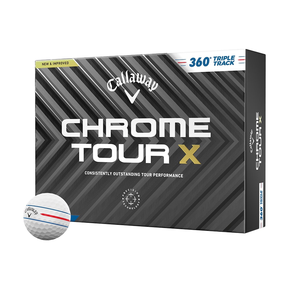 A box of a dozen Callaway Chrome Tour X 360 Triple Track golf balls
