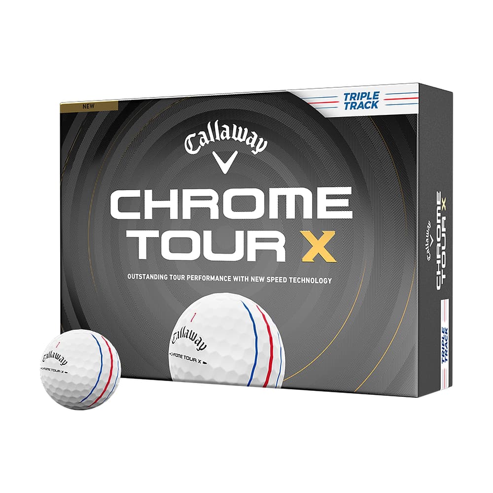 A box of a dozen Callaway Chrome Tour X Triple Track golf balls