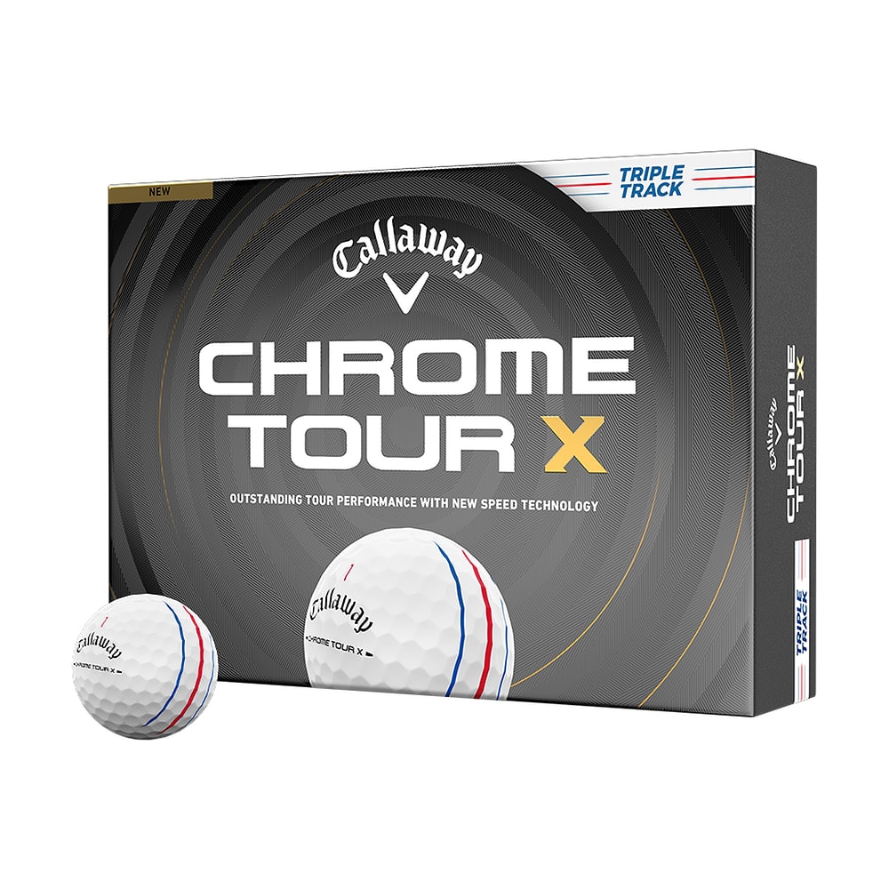 A box of a dozen Callaway Chrome Tour X Triple Track golf balls