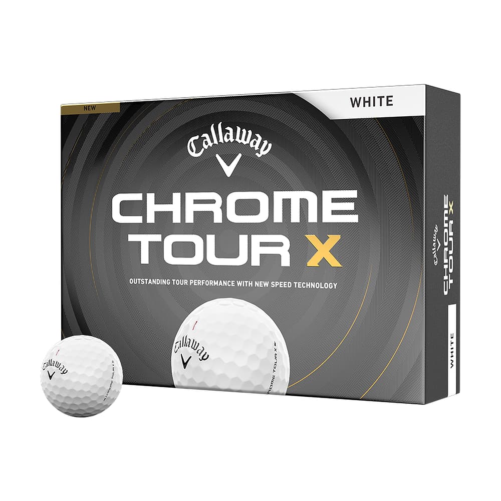 A box of a dozen Callaway Chrome Tour X golf balls