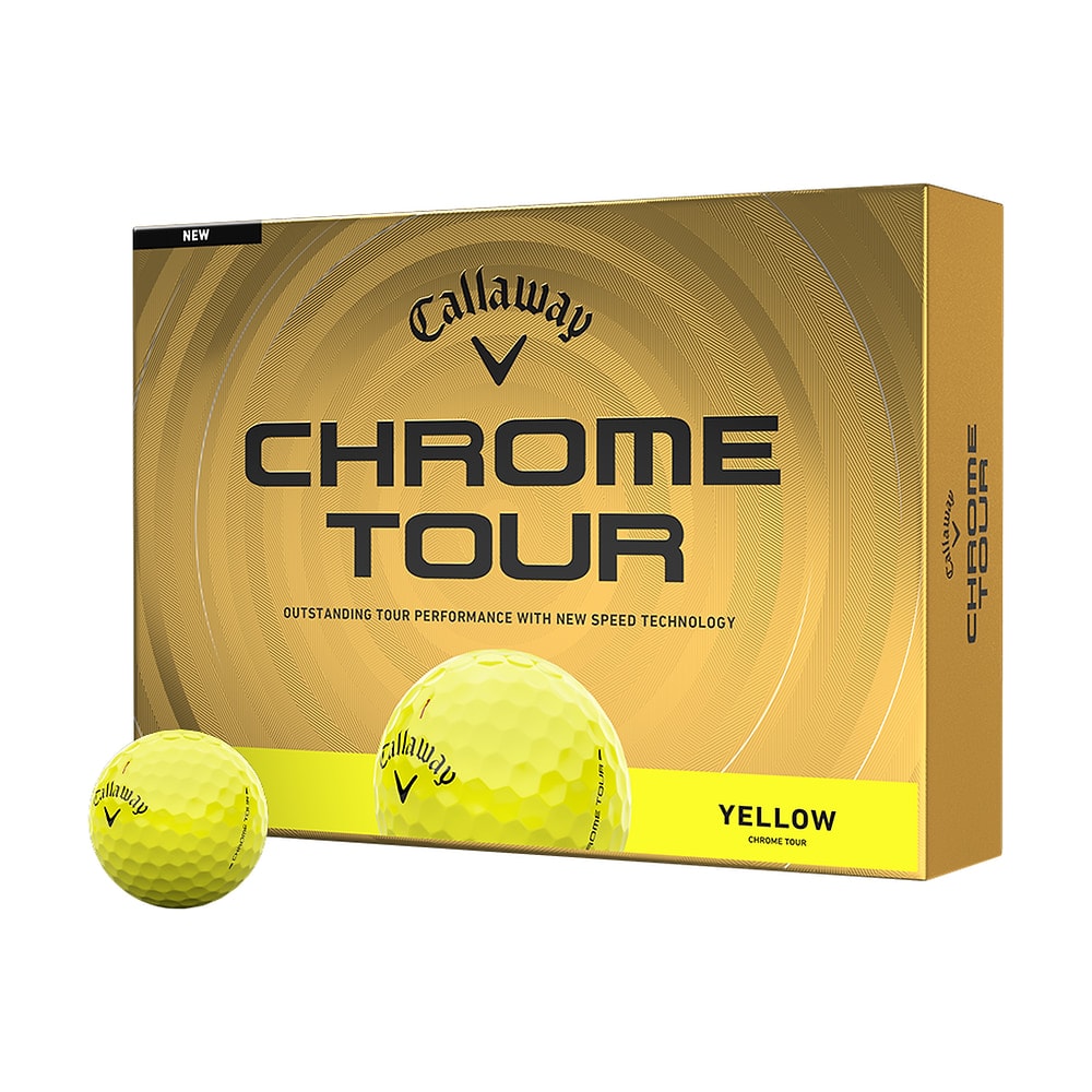 A box of a dozen Callaway Chrome Tour Yellow golf balls
