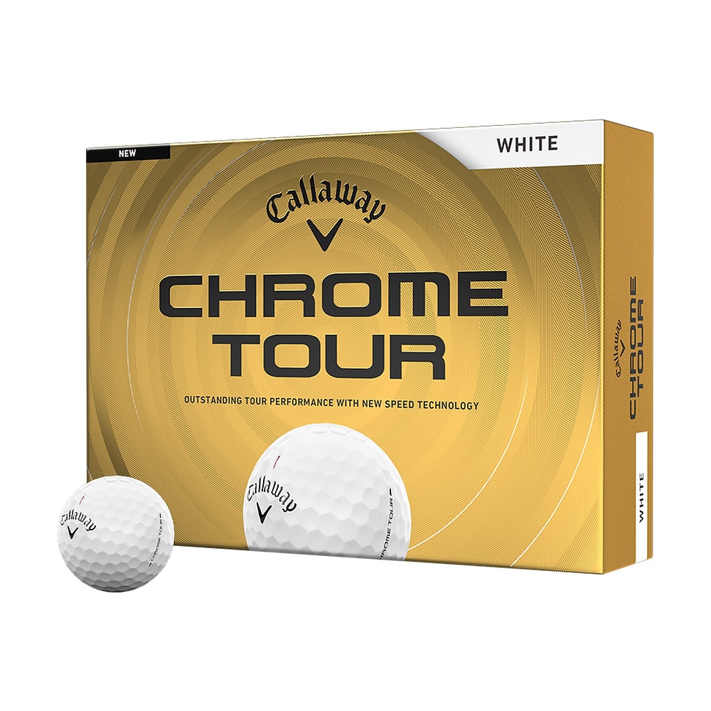 A box of a dozen Callaway Chrome Tour golf balls