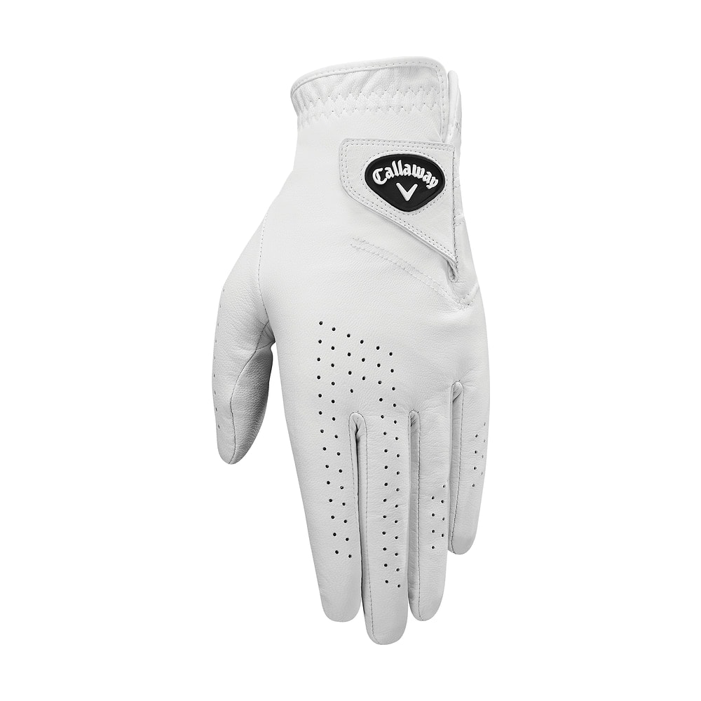 A white Callaway Dawn Patrol golf glove, on white
