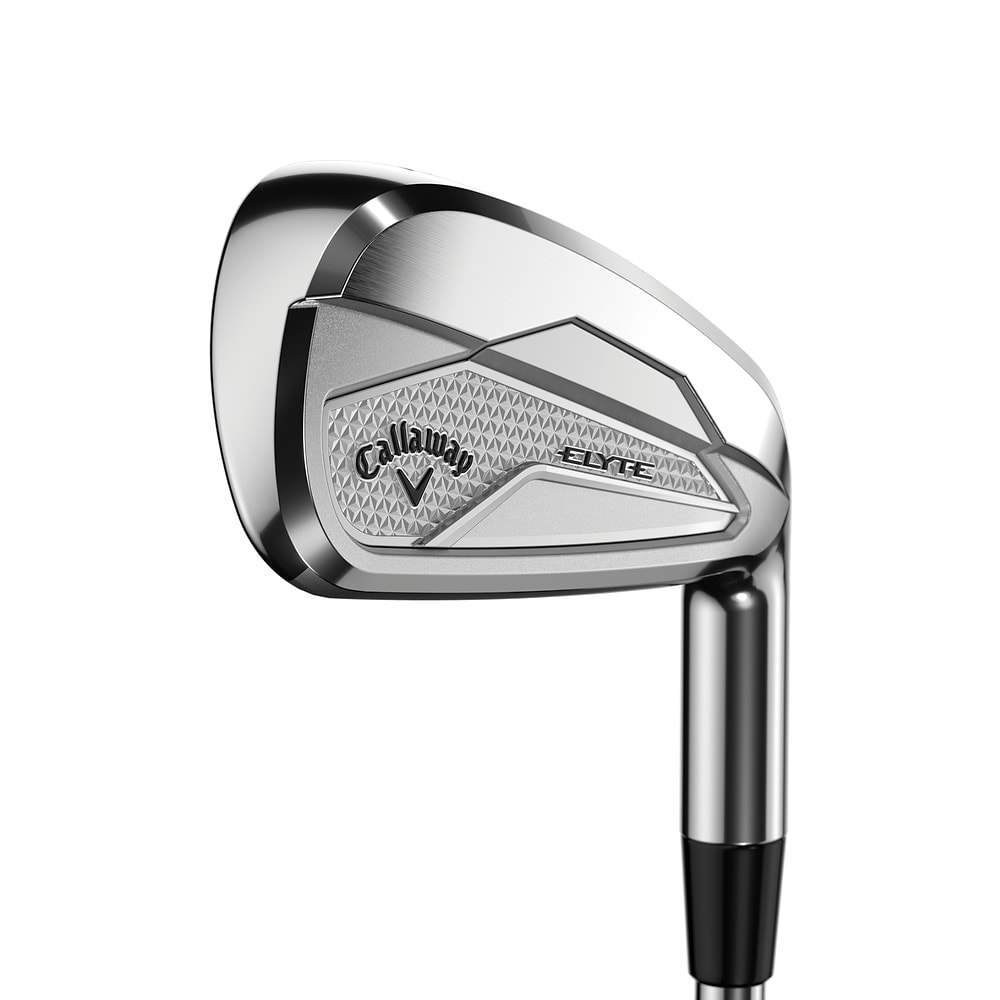 Callaway Elyte Irons at address, photographed on white