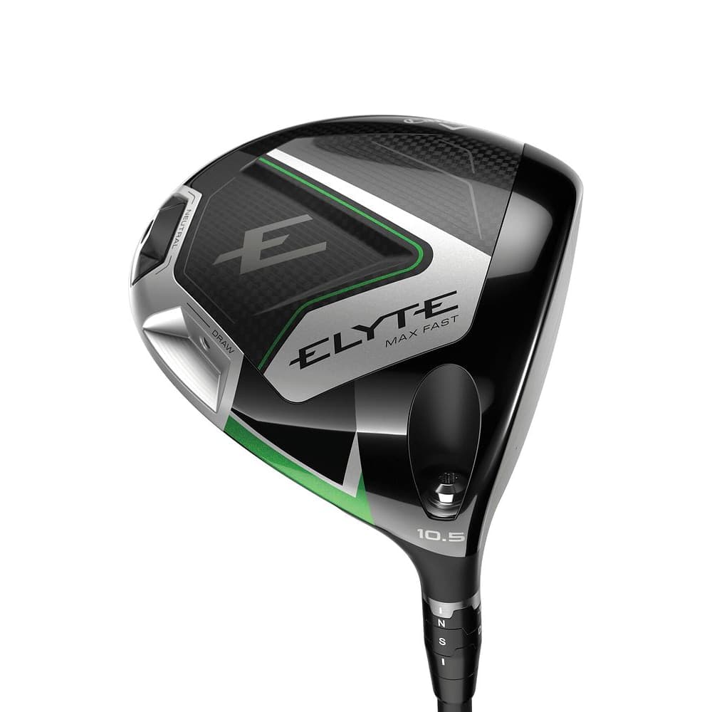 A Callaway Elyte Max Fast driver head, sole and toe, on white