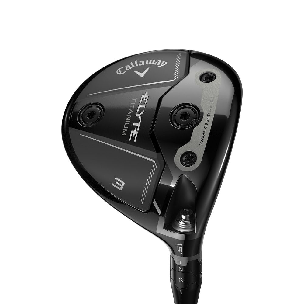 Callaway Elyte Titanium Fairway Woods at address, photographed on white