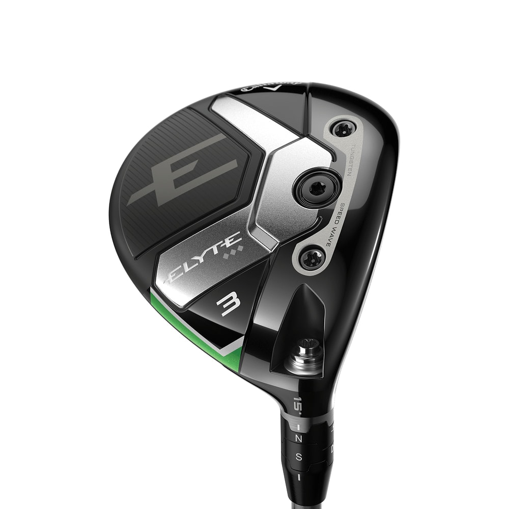 Callaway Elyte Triple Diamond Fairway Woods at address, photographed on white