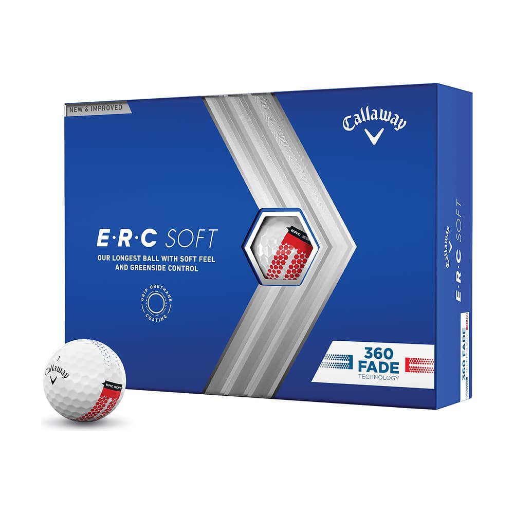 A box of a dozen Callaway ERC Soft 360 Fade golf balls