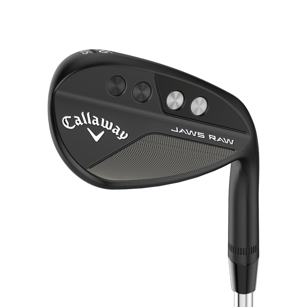 Callaway Jaws Raw Black Plasma Wedges at address, photographed on white
