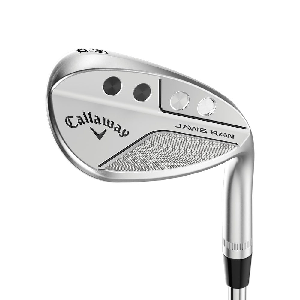 A Callaway Jaws Raw wedge at address, on white